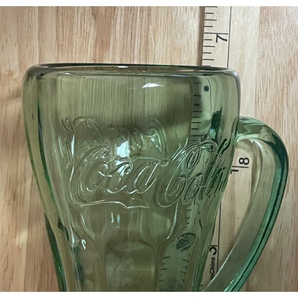 Coca-Cola Green Glass Mug 6.5" Classic Embossed Contour Soda Cup - Picture 5 of 6